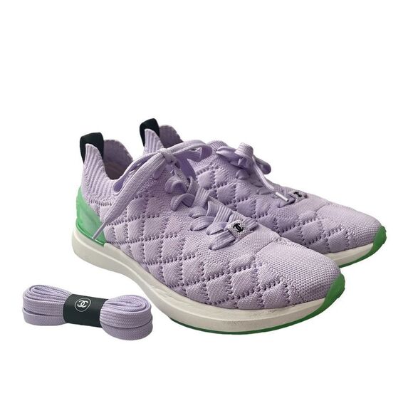 Chanel Purple and Green Quilted CC Sneakers Size 39 - Picture 1 of 10